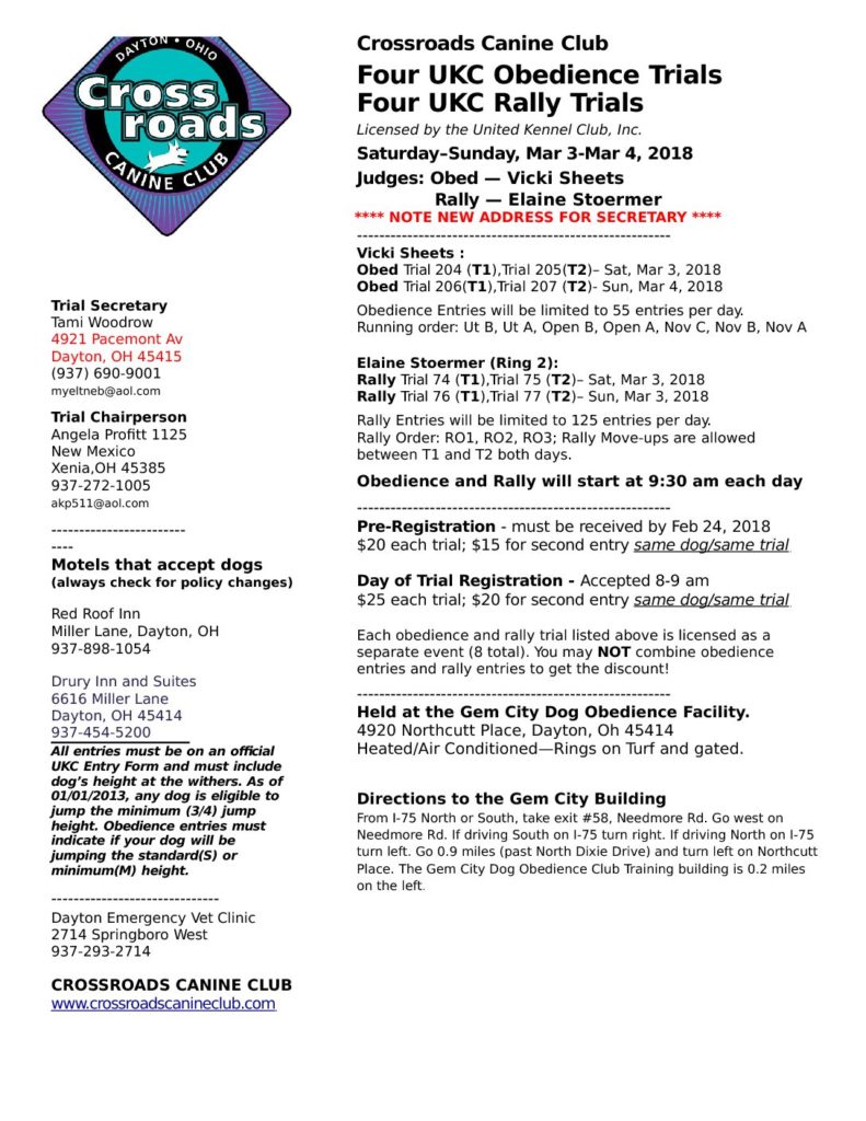 Crossroads Canine Club UKC Obedience and Rally Trials