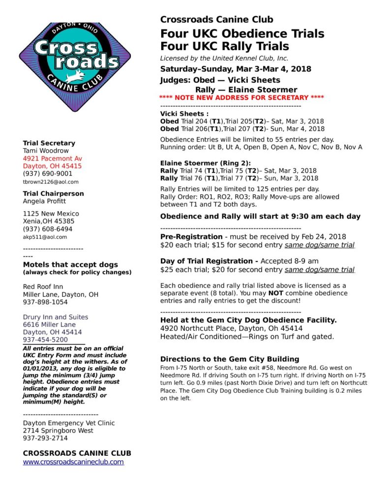CCC's UKC Obedience and Rally Trial March 3-4